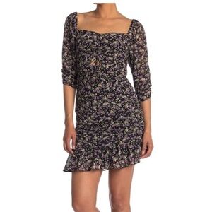 ▪️ASTR the Label Black Purple Ditsy Floral Sweetheart Cutout Asymmetrical Dress